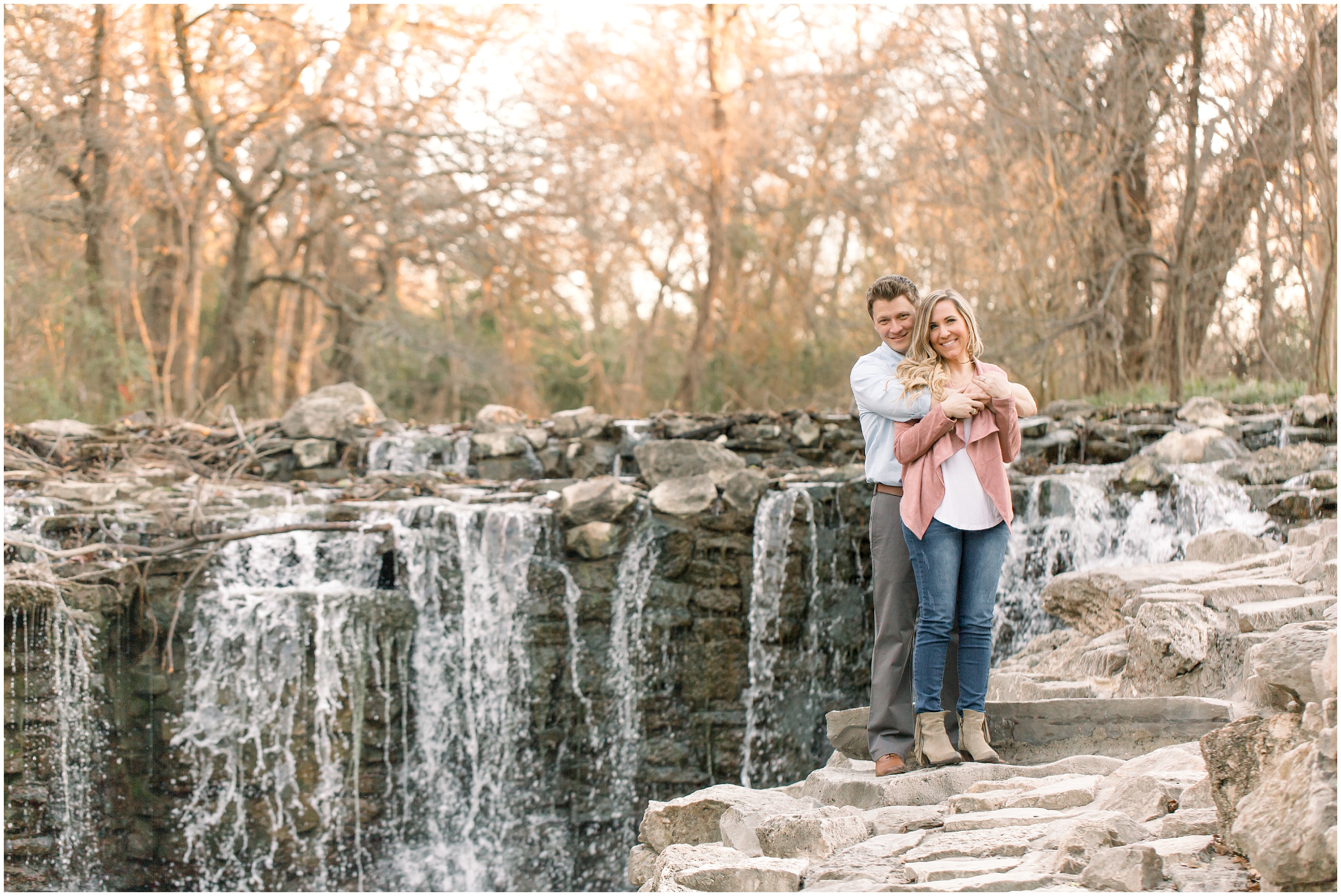 A winter prairie creek engagement session in Richardson, TX by photographer Courtney Bosworth.