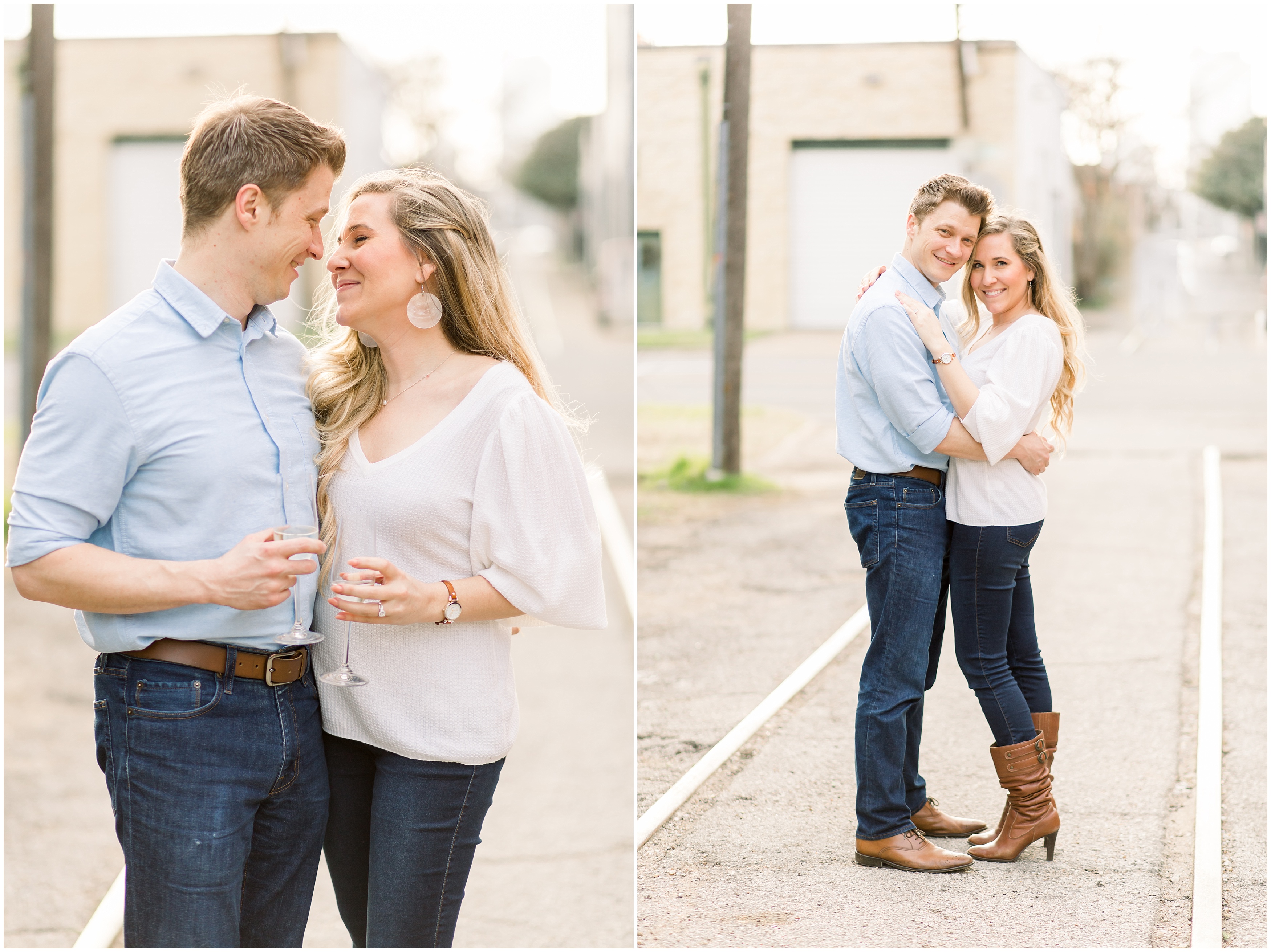 A winter deep ellum engagement session in Richardson, TX by photographer Courtney Bosworth.