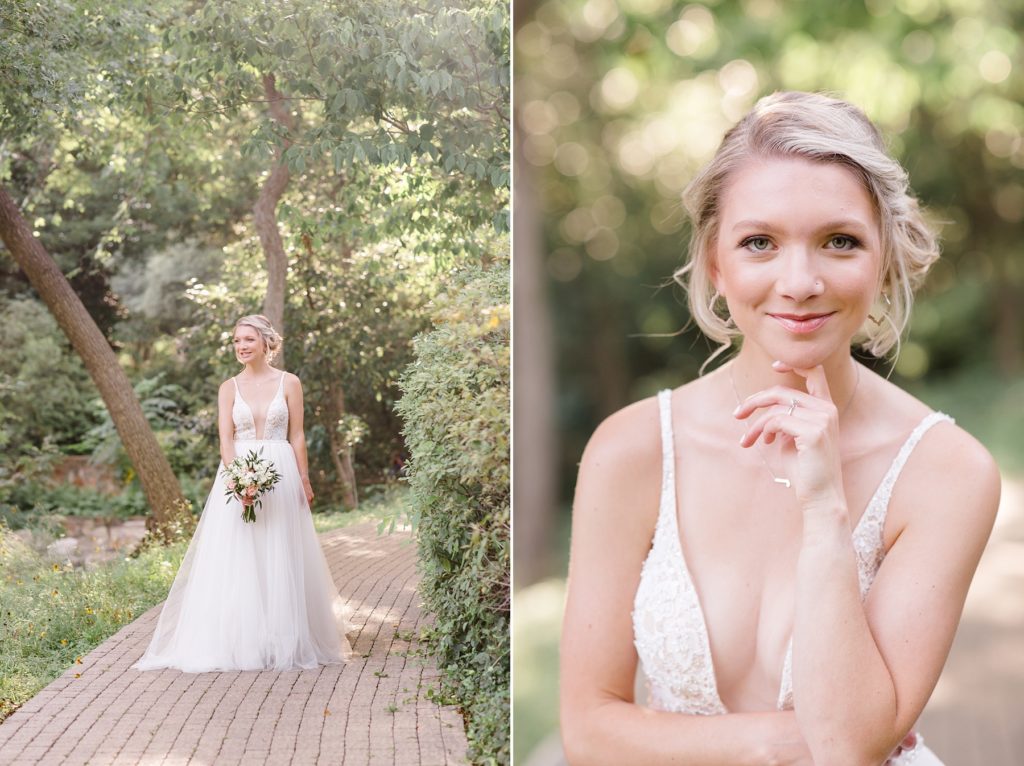 Dallas bride poses in garden for TX wedding photographer Courtney Bosworth Photography