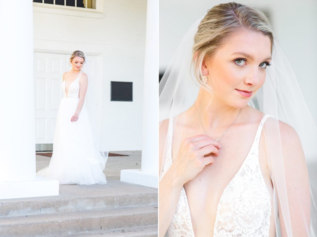 Texas bride holds cross necklace and is photographed by Courtney Bosworth Photography