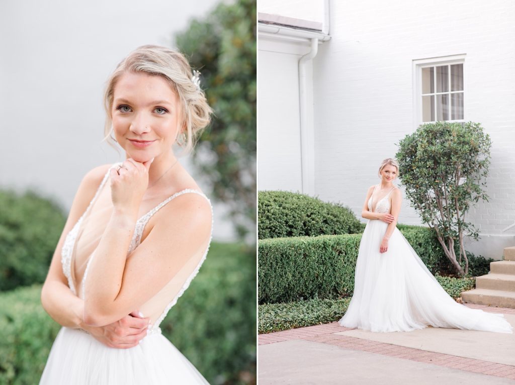 Texas bridal portraits in gardens of Arlington Hall at Lee Park with Courtney Bosworth Photography
