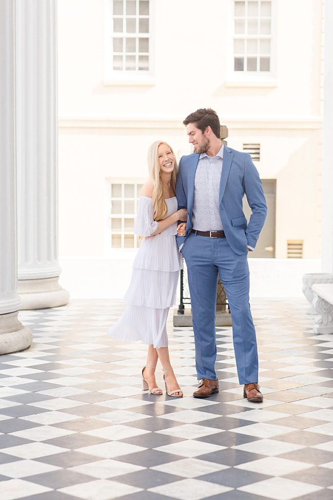 engagement portraits on historical building in Charleston SC