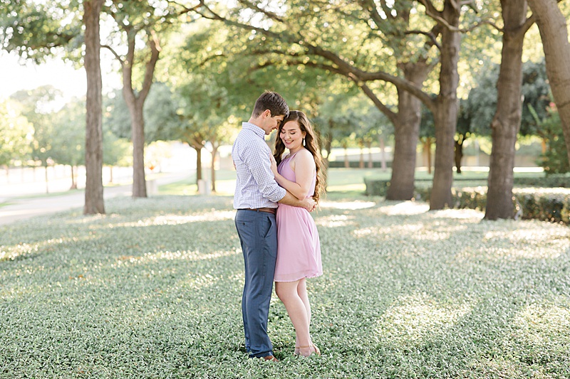 Texas engagement session in trees at Kimball Art Museum