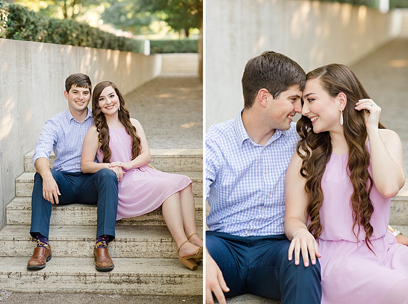 Courtney Bosworth Photography photographs young engaged couple on steps at art museum 