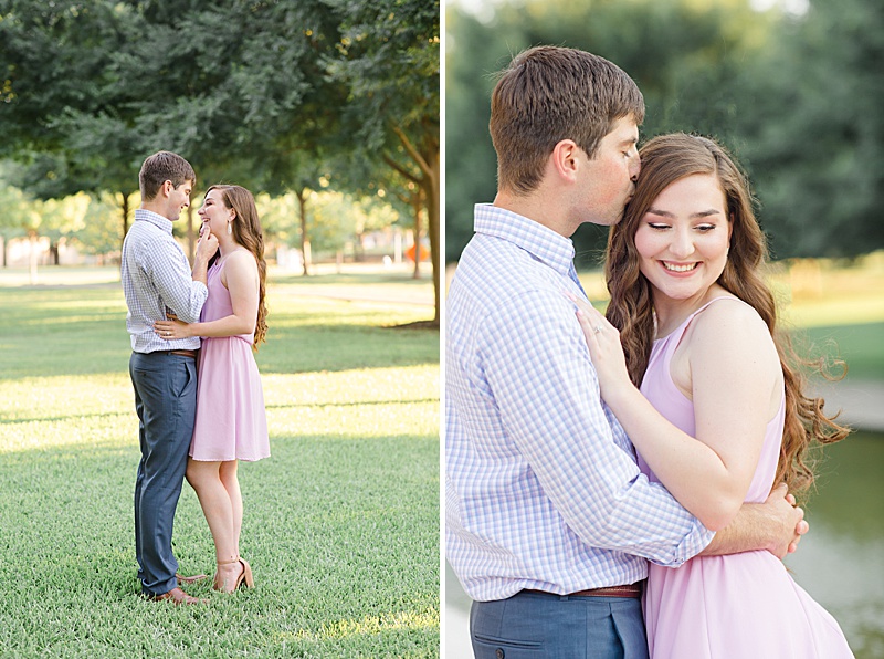 summer engagement photos in pink dress photographed by Courtney Bosworth Photography