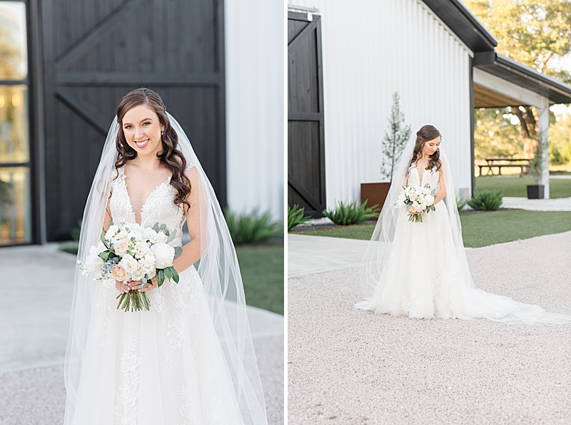 bridal session with bride and all white bouquet photographed by Courtney Bosworth Photography