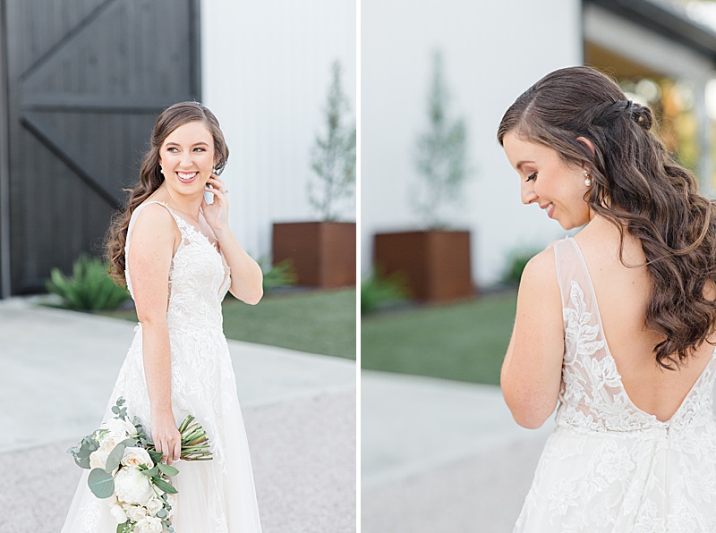 bride shows off wedding dress during portraits with Courtney Bosworth Photography