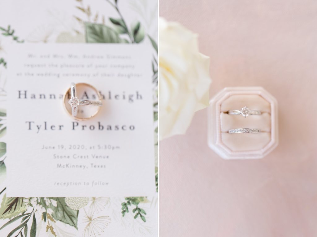 summer wedding invitation and rings photographed by Courtney Bosworth Photography