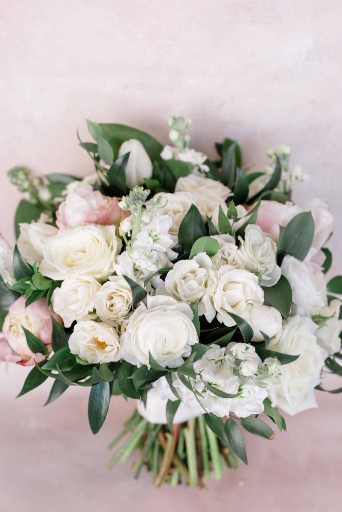 bride's pink and white wedding bouquet by A & L Floral Design