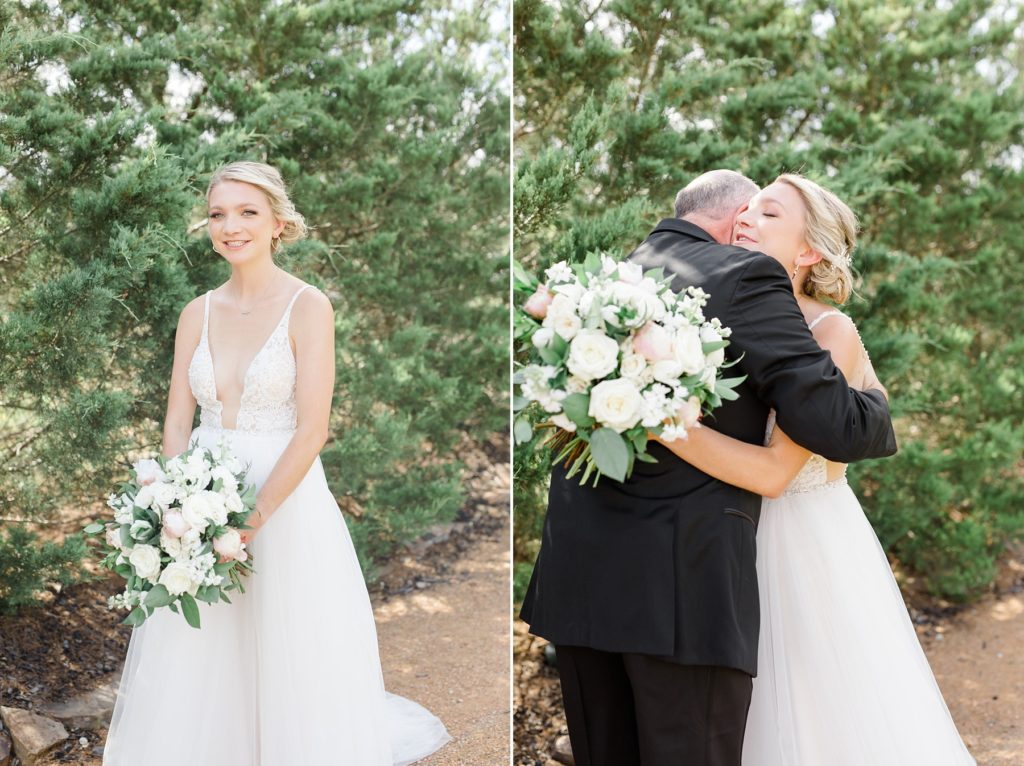bride and father have emotional first look at Stone Crest Venue