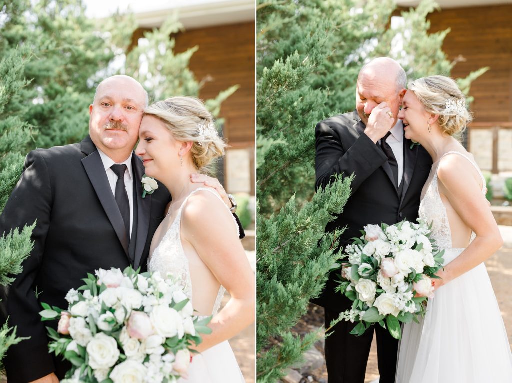 father cries during first look with bride