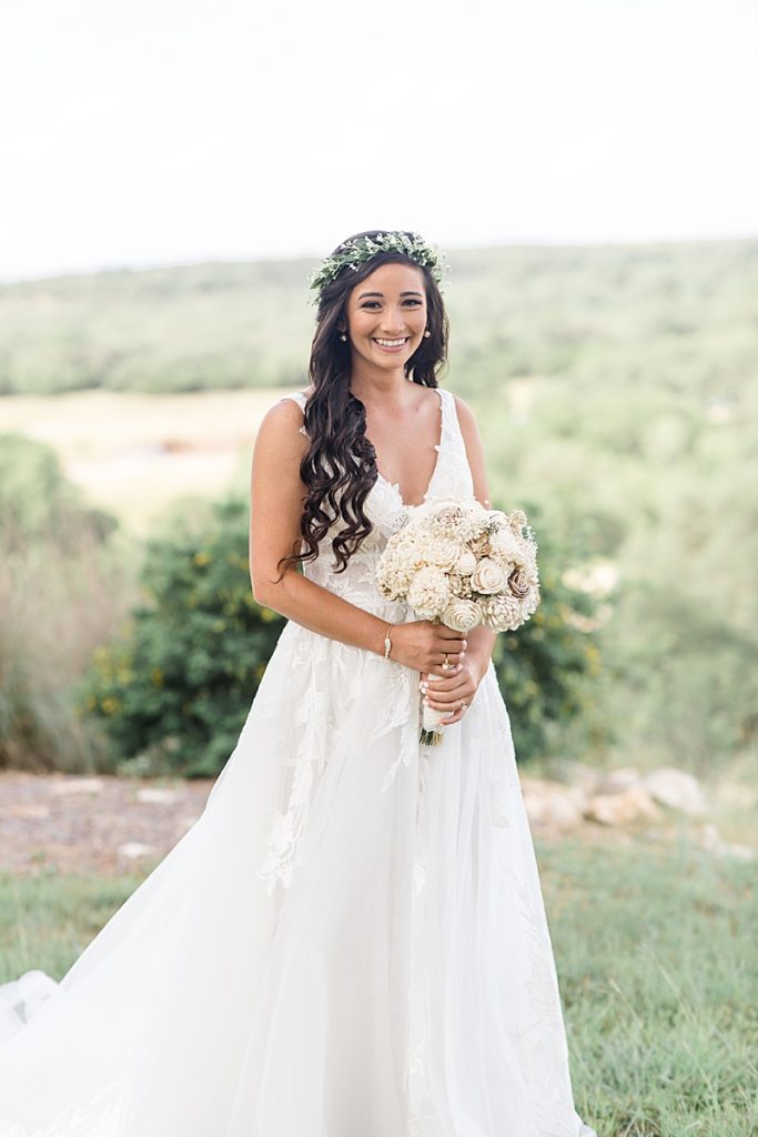 Austin Texas wedding day portrait of the bride with flower crown