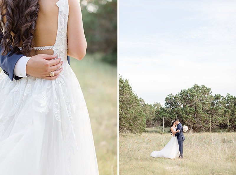 wedding portraits in field of Austin TX ranch