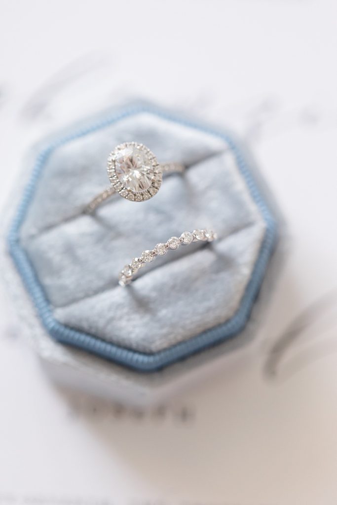 rings in pale blue box for TX wedding