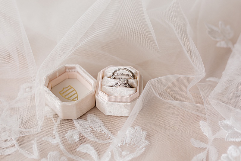 wedding ring in pale pink ring box