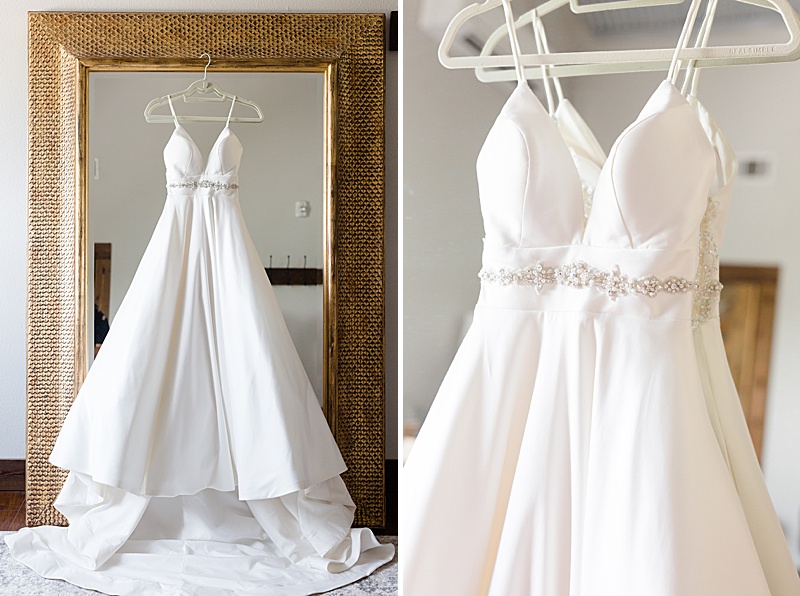 wedding gown hangs at Stone Crest Venue