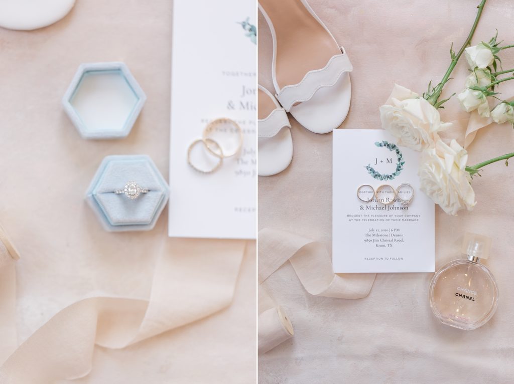 pastel pink and blue wedding details
