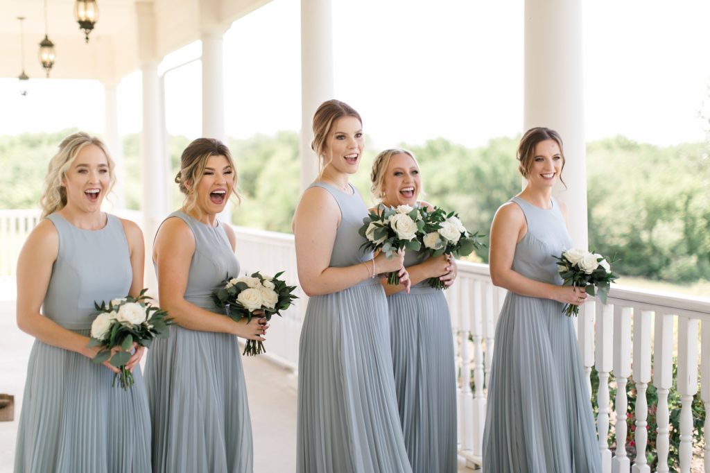 bridesmaids see bride for the first time during first look