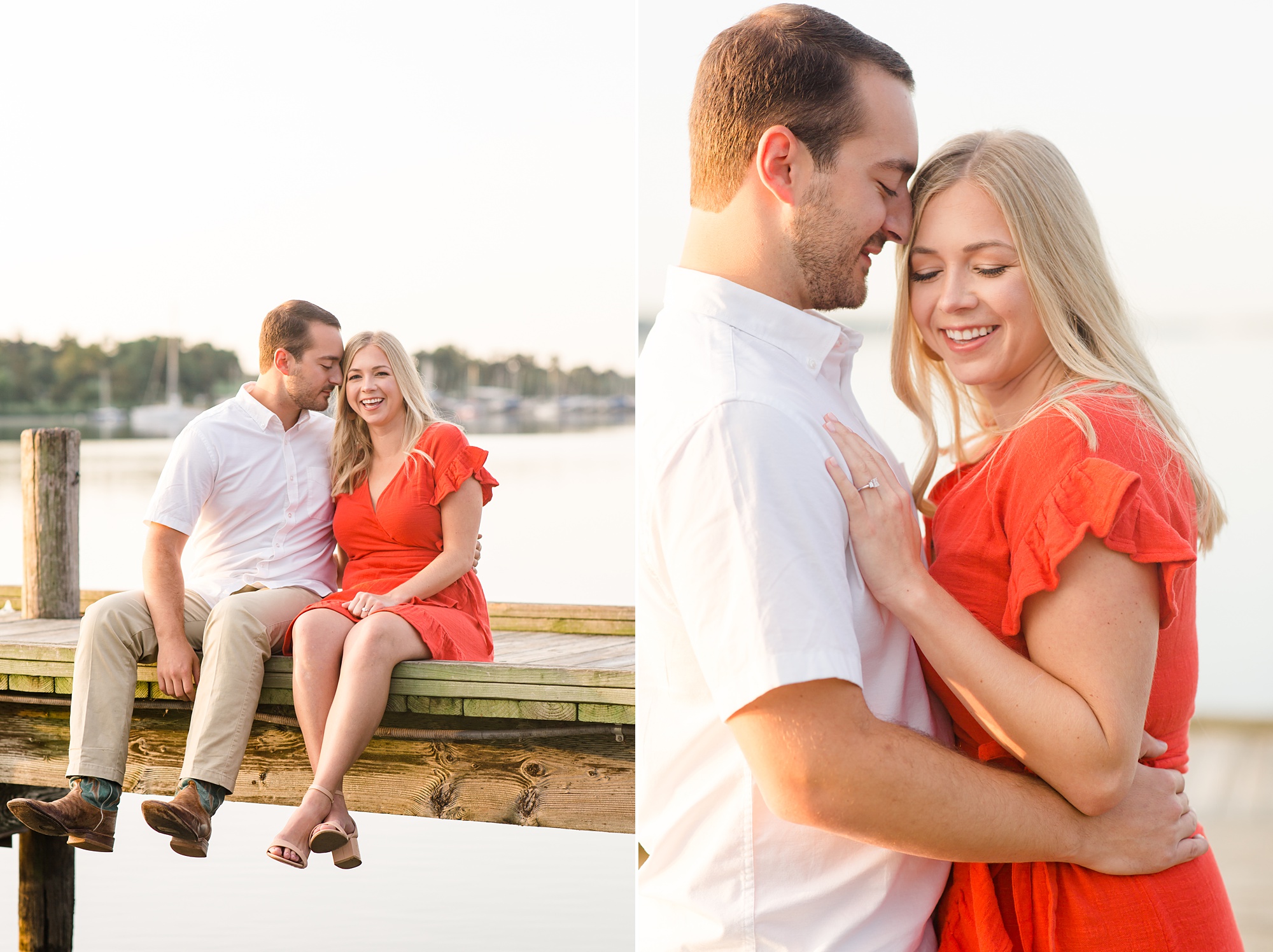 sunset waterfront engagement session in Dallas TX