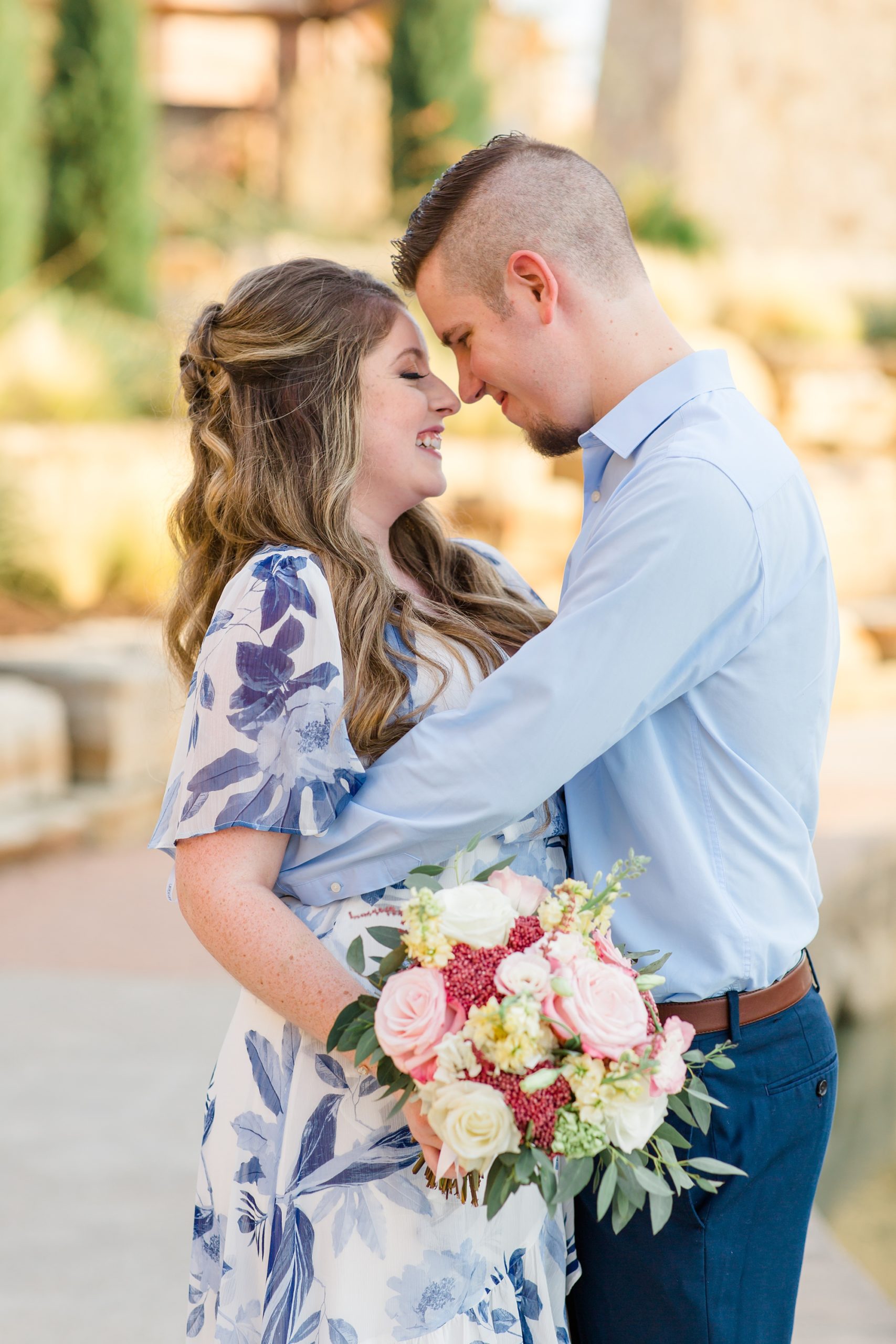 Dallas TX engagement session with bride-to-be holding bouquet