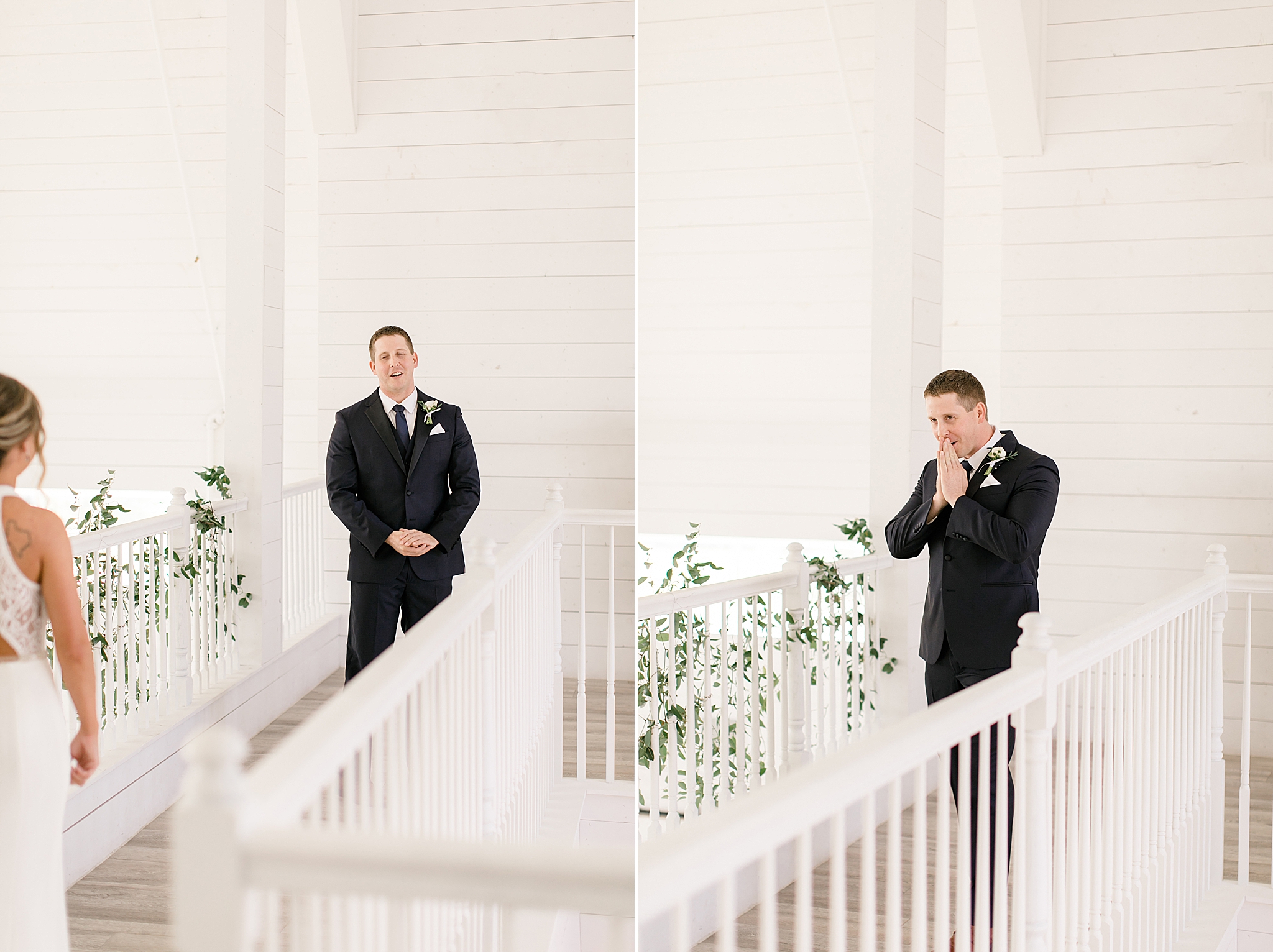 groom sees bride for the first time during The Nest at Ruth Farms wedding day first look