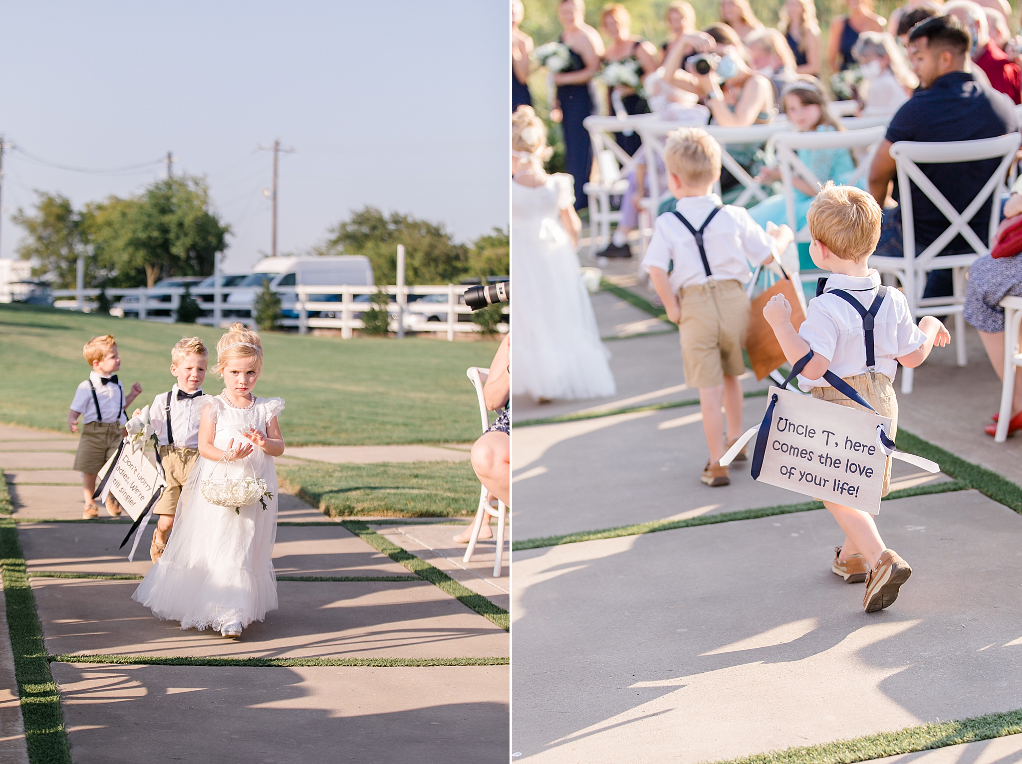 flower girl and ring bearer walk down aisle at The Nest at Ruth Farms