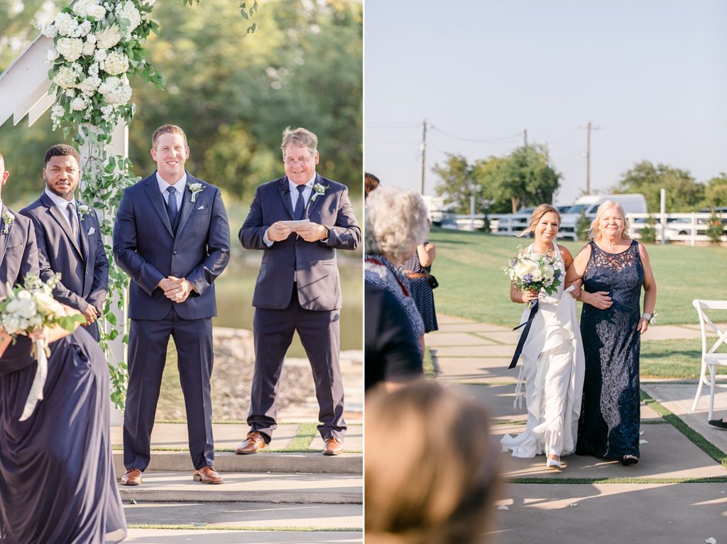 groom watches bride walk down aisle in Texas