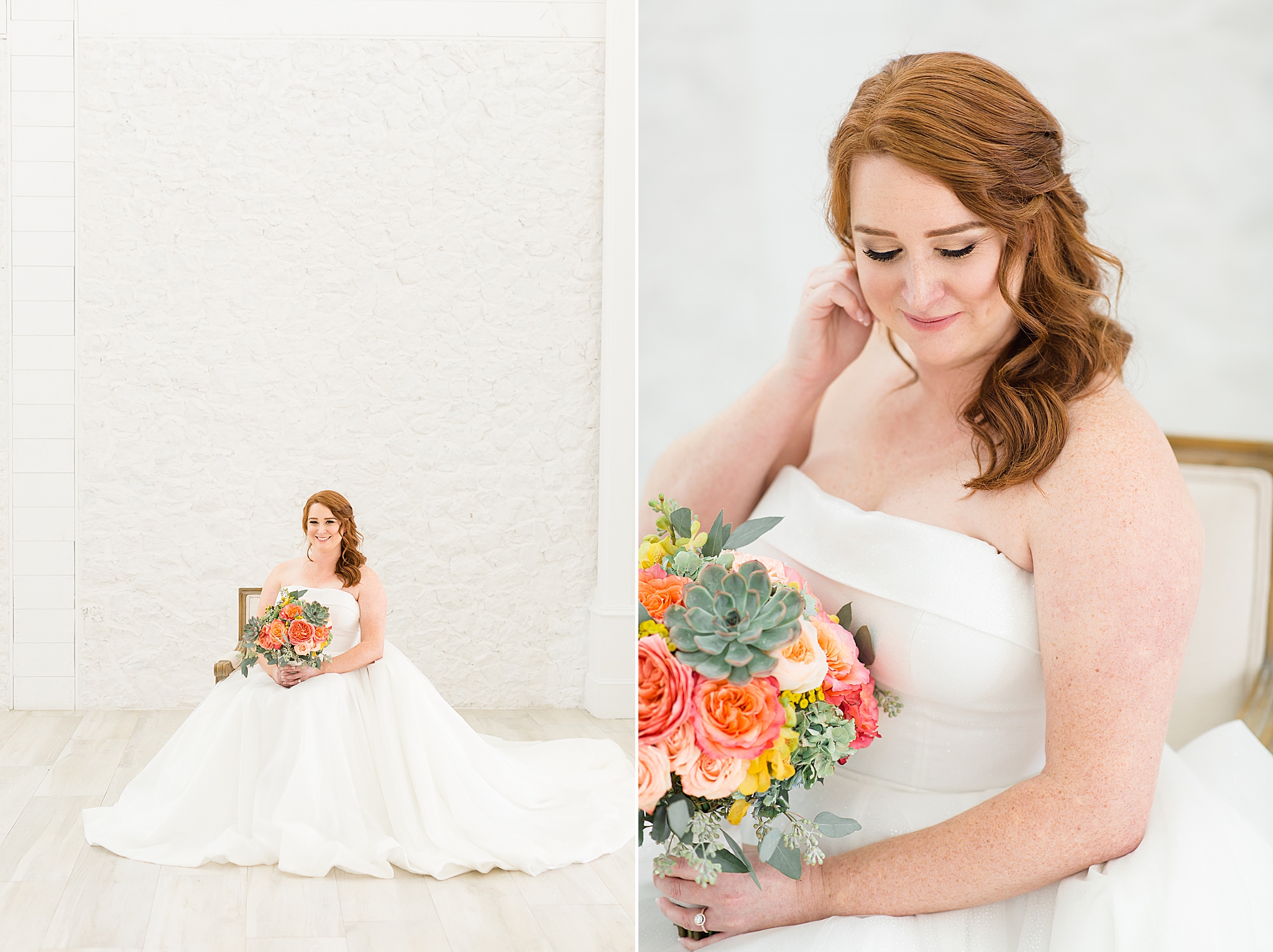 bride sits during bridal portraits at The Nest at Ruth Farms