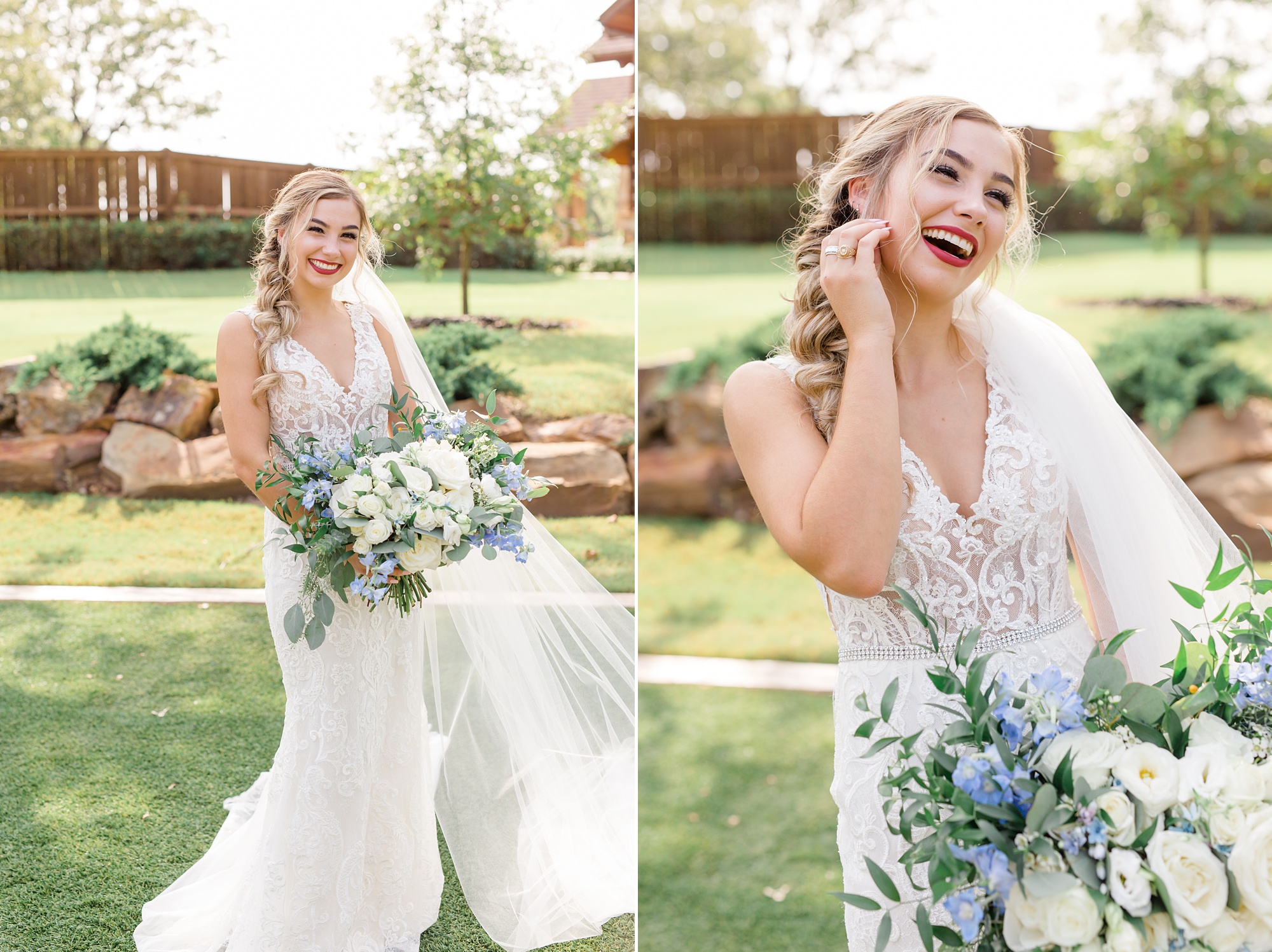 bride laughs during wedding portraits