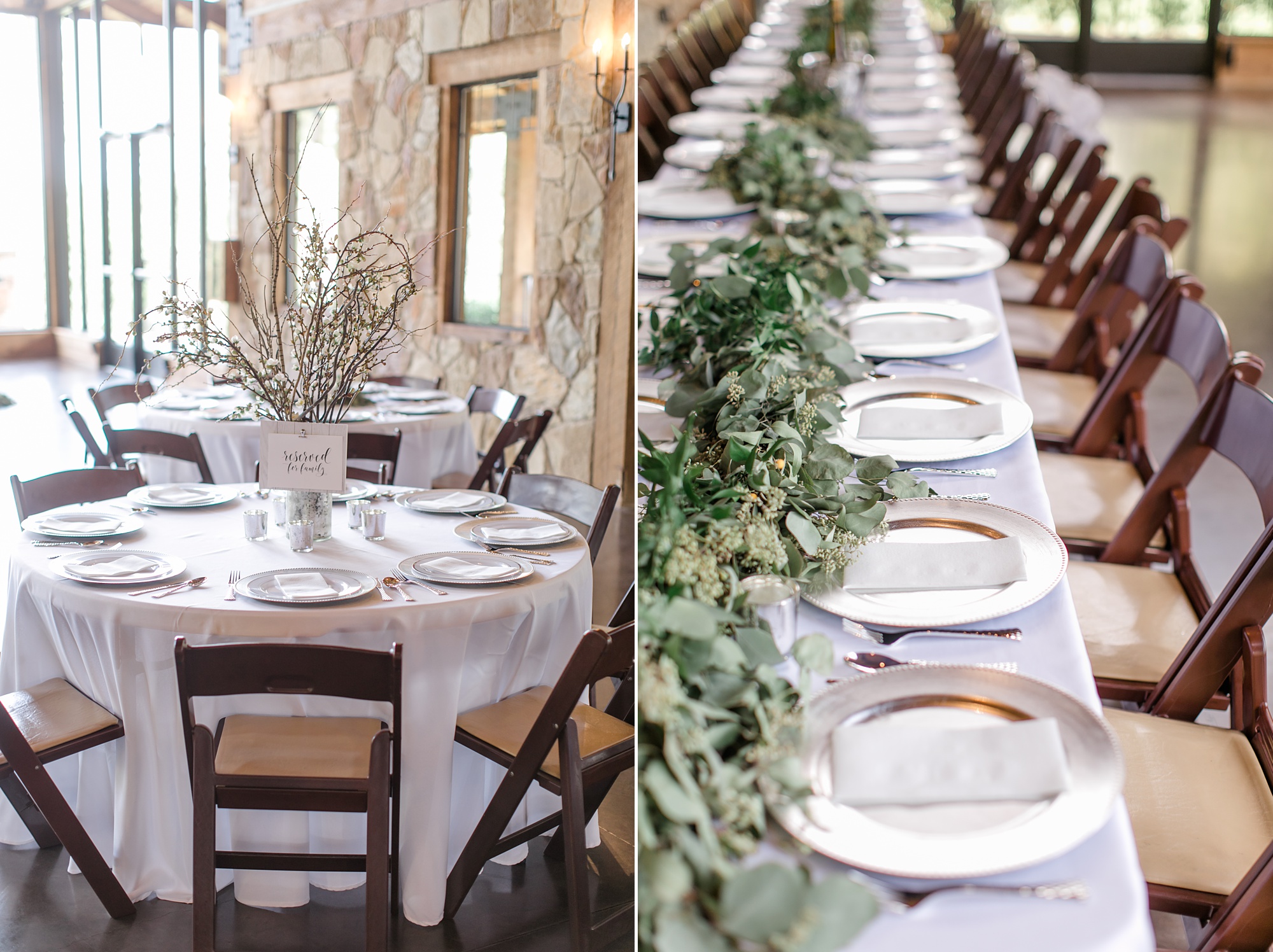 simple place settings with greenery running down table