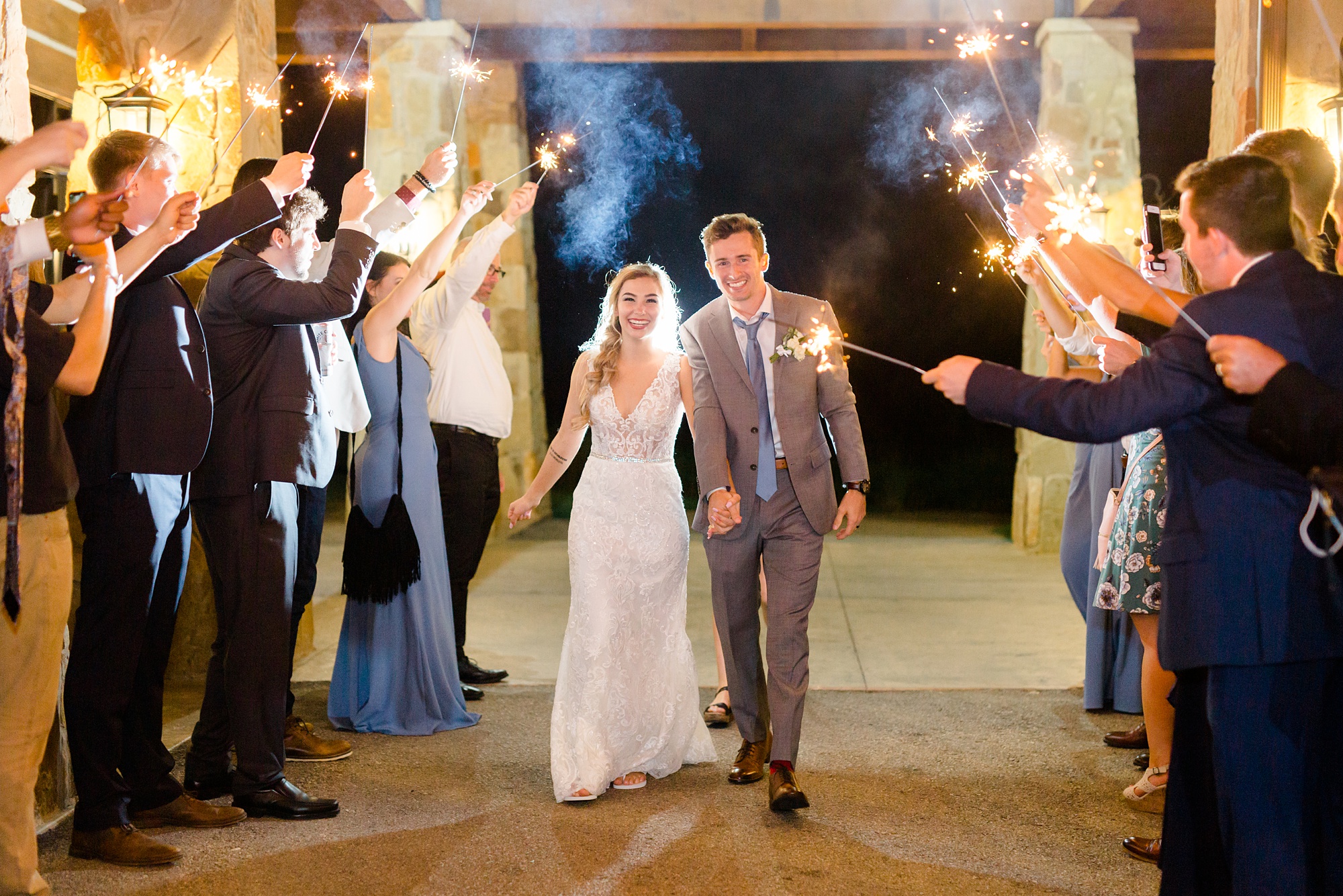sparkler exit from Texas wedding