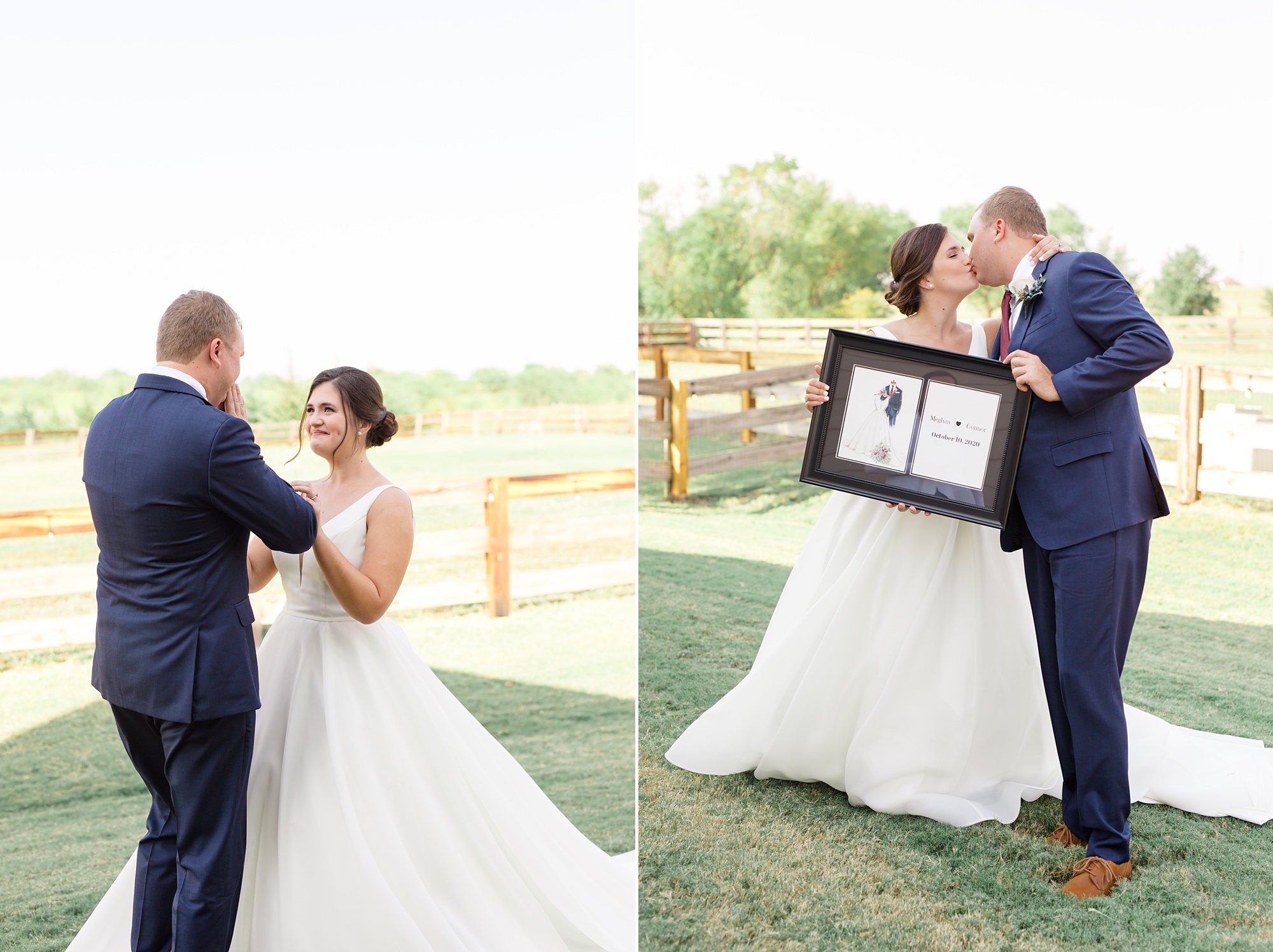 bride and groom exchange gifts during first look