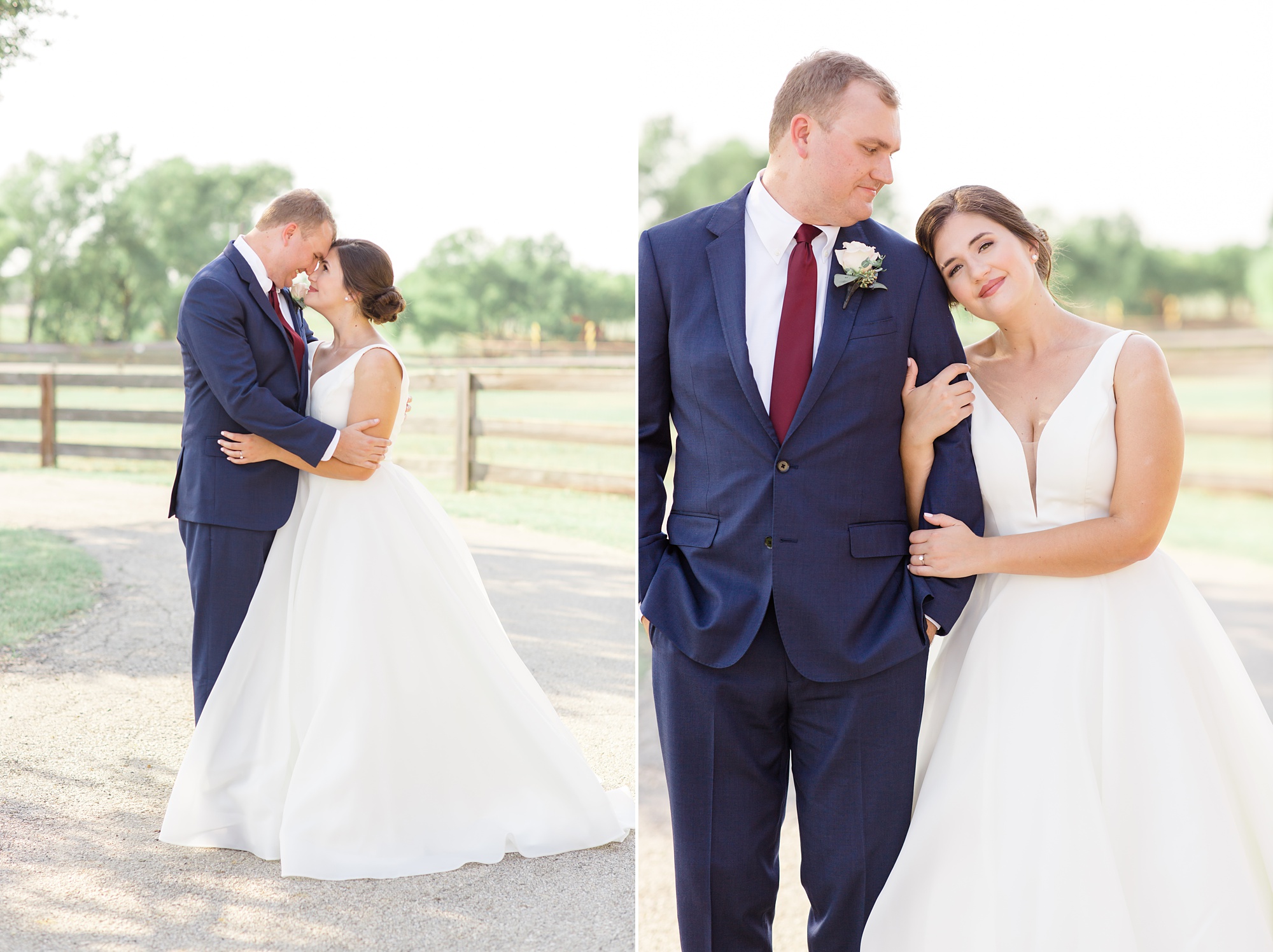 bride lean against groom during Texas wedding photos