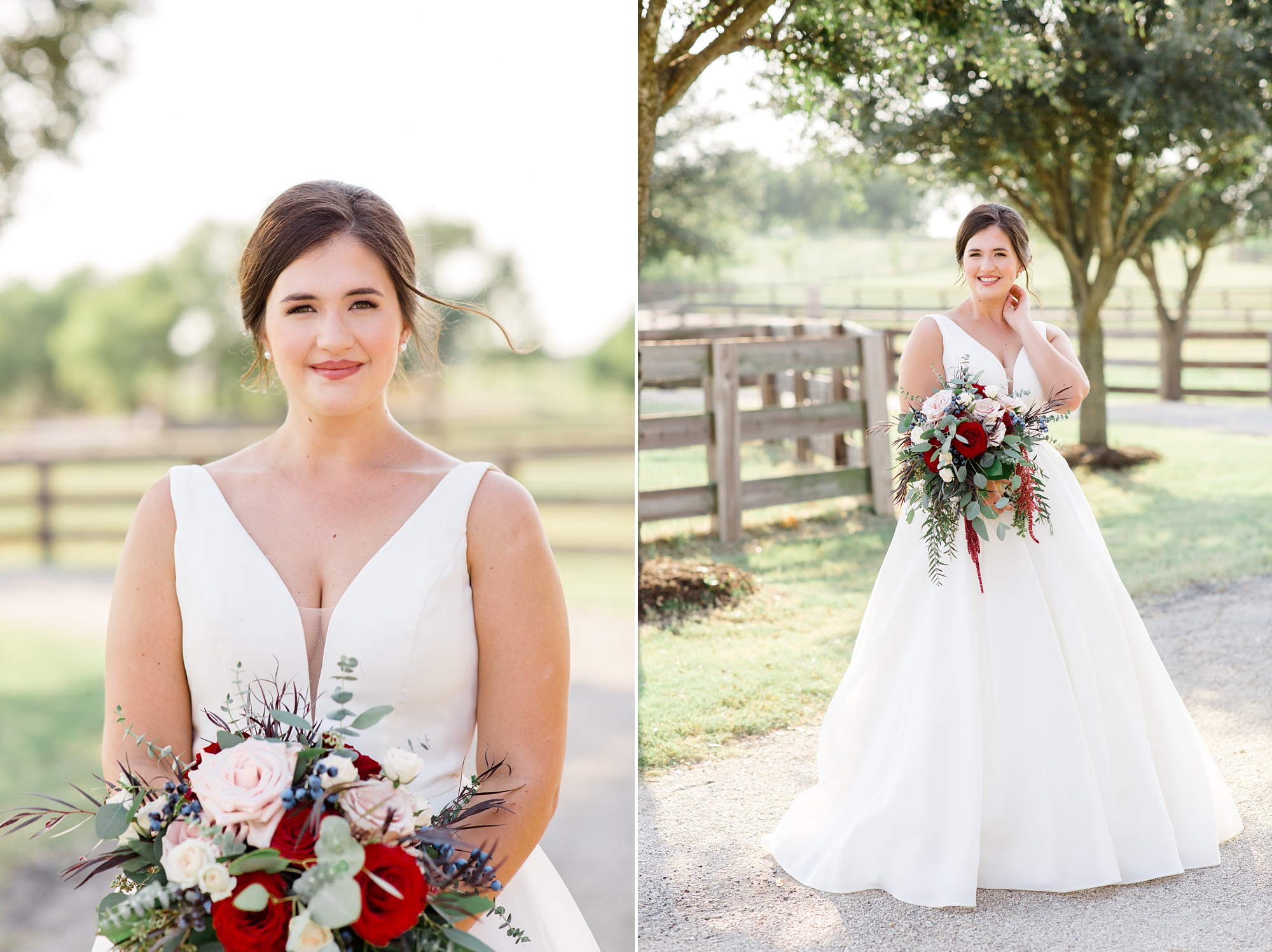 private ranch bridal portraits of bride with elegant style