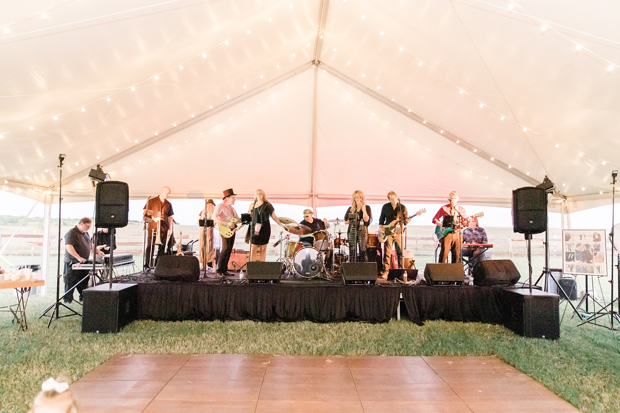 live band plays on stage during Argyle TX wedding reception