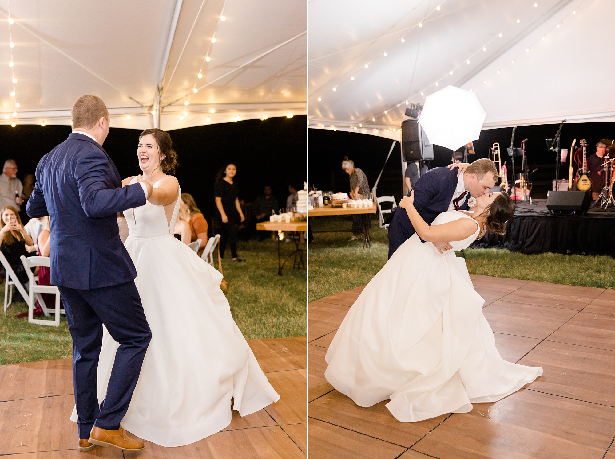 bride and groom have first dance during Argyle TX wedding reception