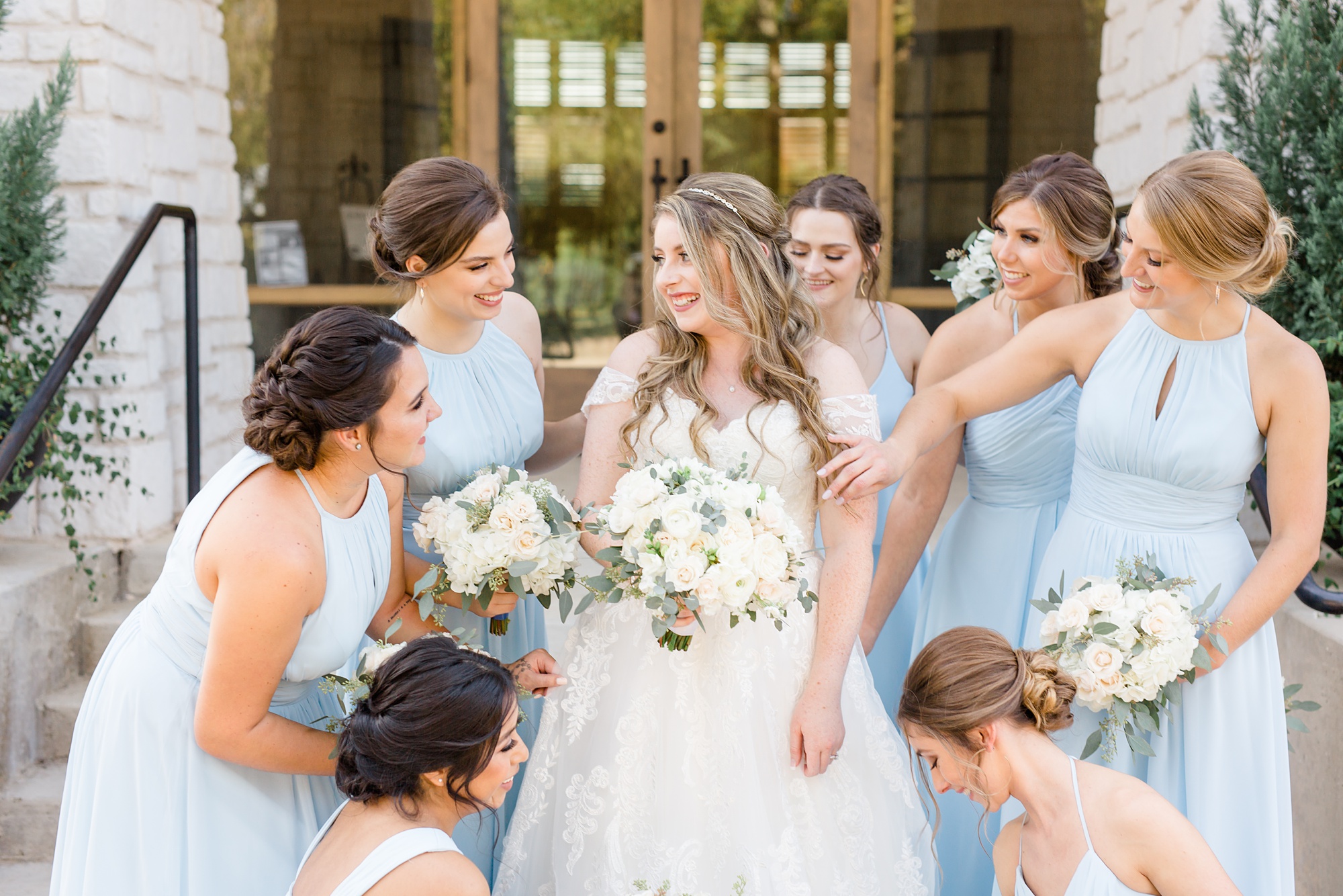 bridesmaids help bride prepare for TX wedding