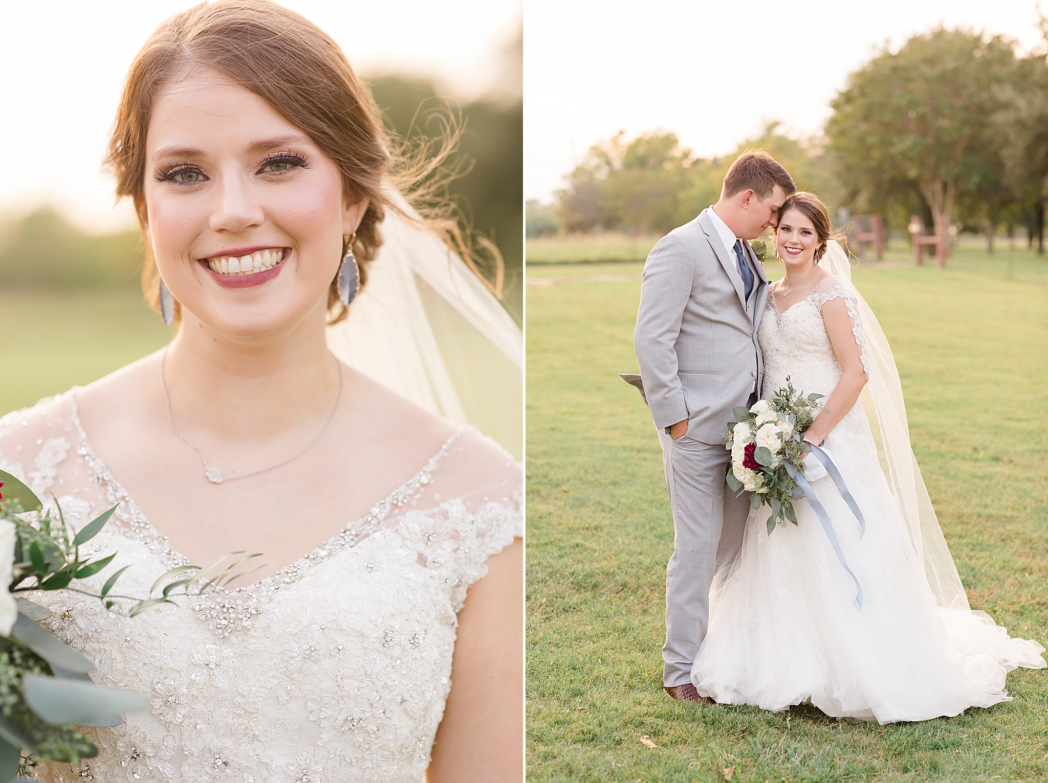 sunset portraits of bride and groom at Rustic Grace Estate