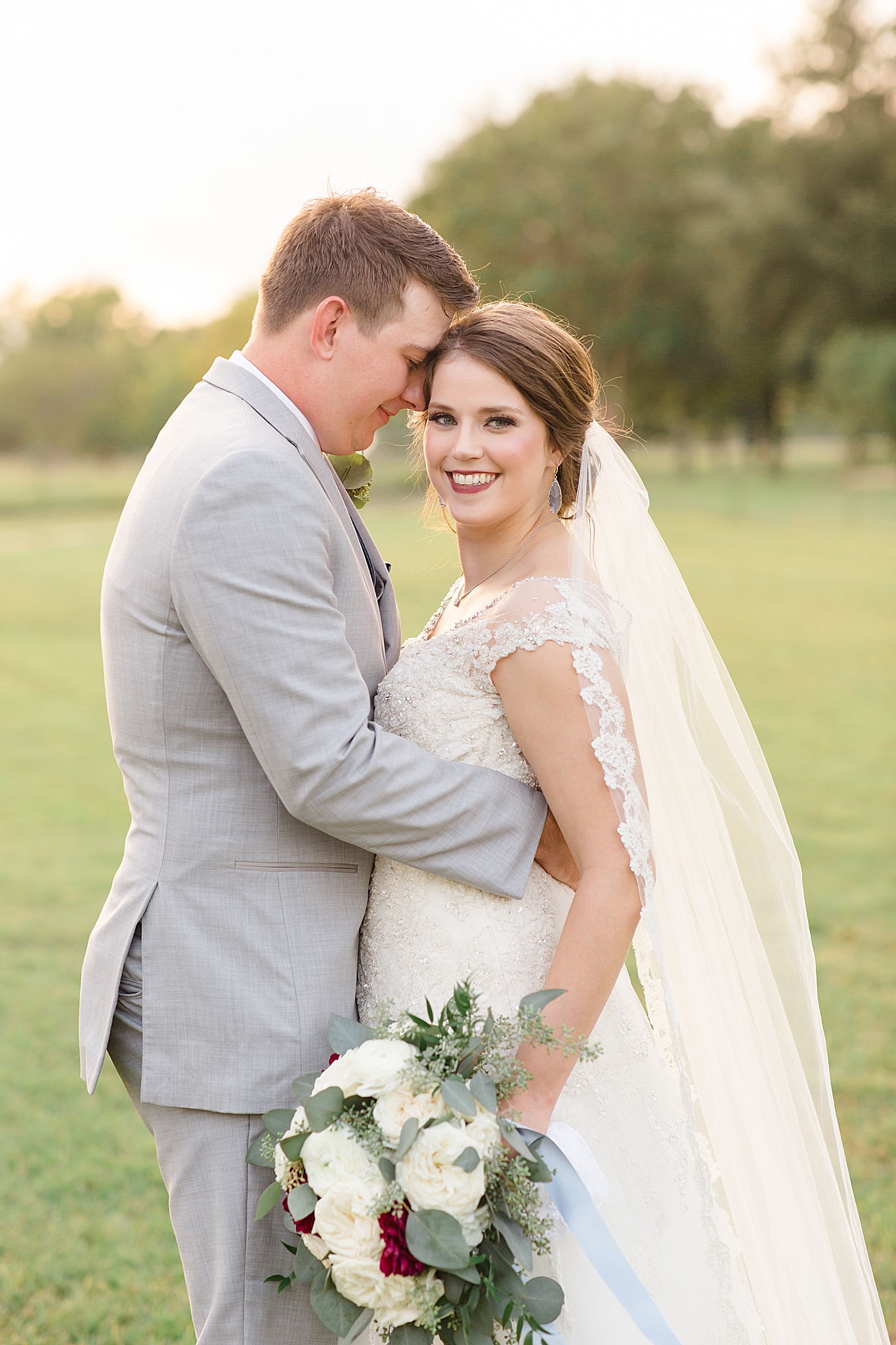 sunset wedding portraits of bride and groom in Texas