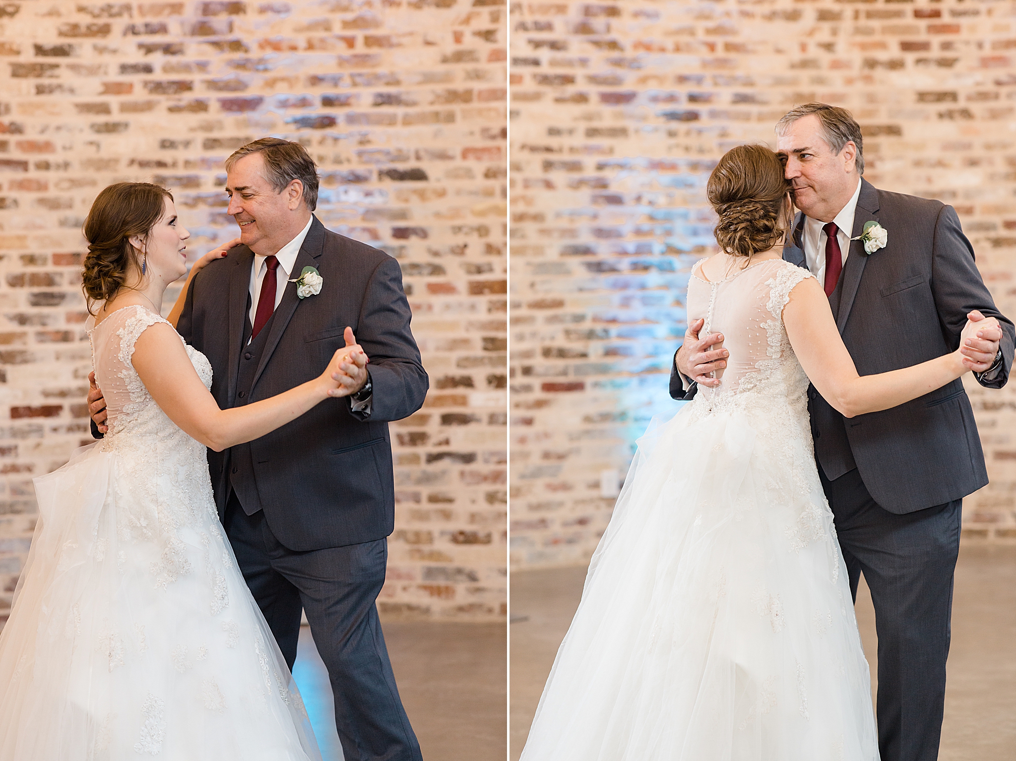bride and dad dance together during Rustic Grace Estate wedding reception