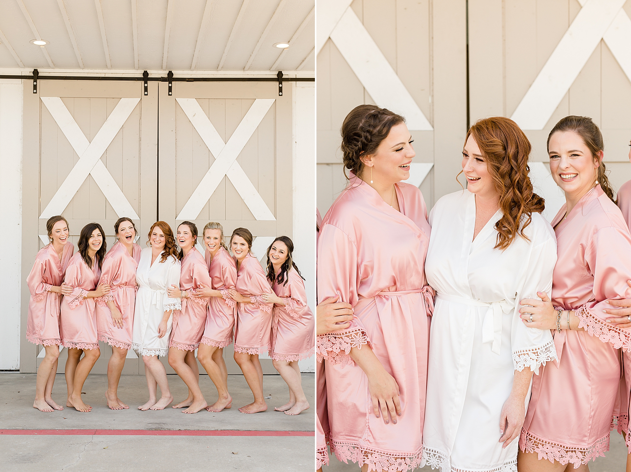 bride and bridesmaids prepare for The Nest at Ruth Farms wedding