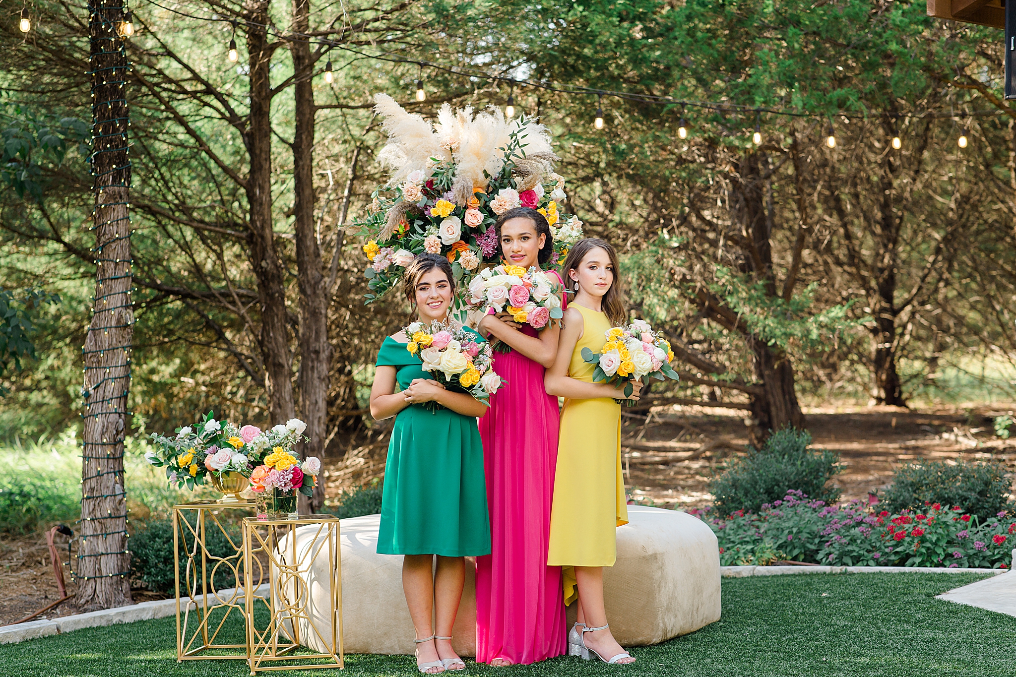 Junior Bridesmaids Styled Shoot with three girls in bright dresses