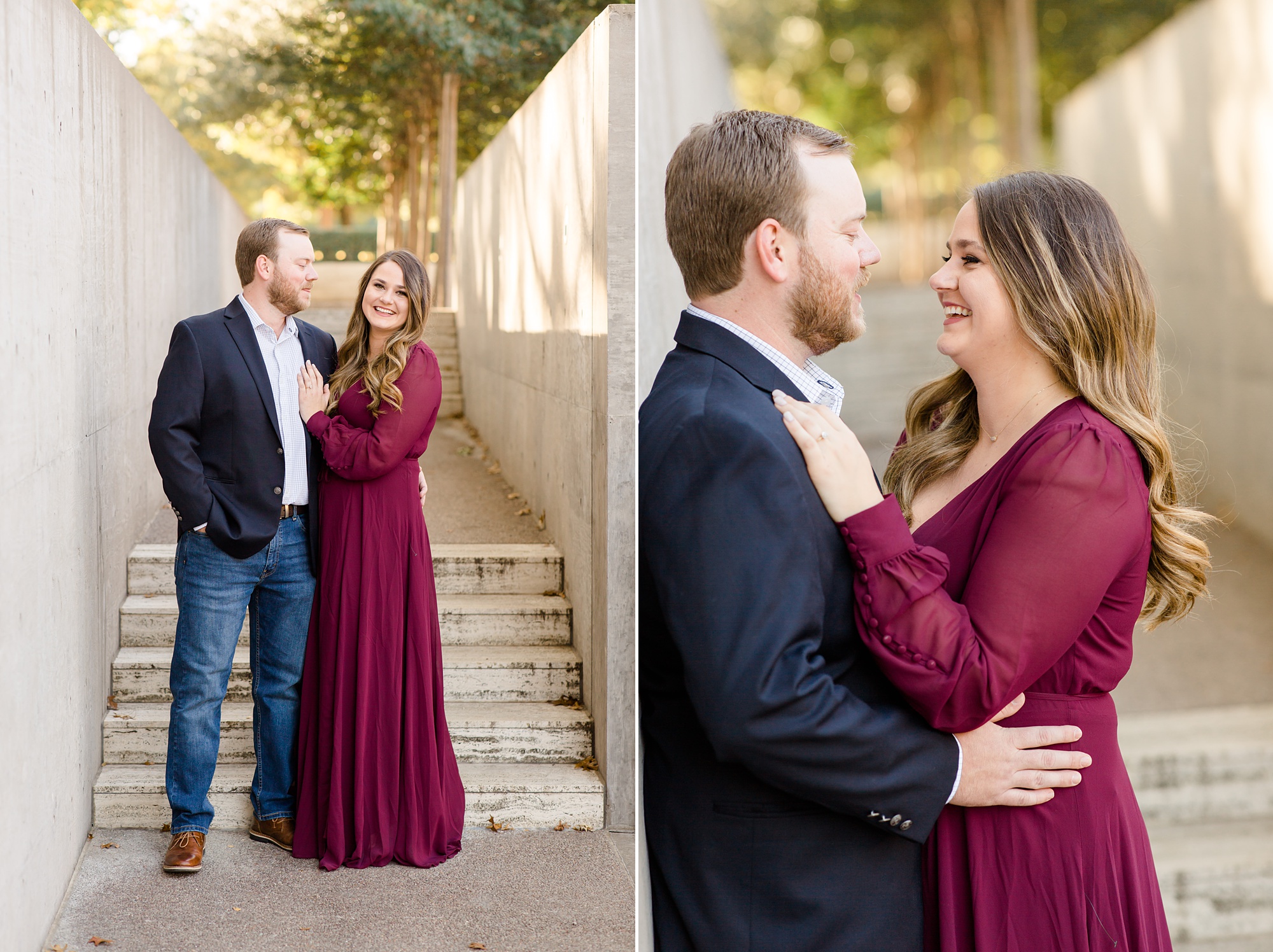romantic Dallas engagement session at Kimball Art Museum 