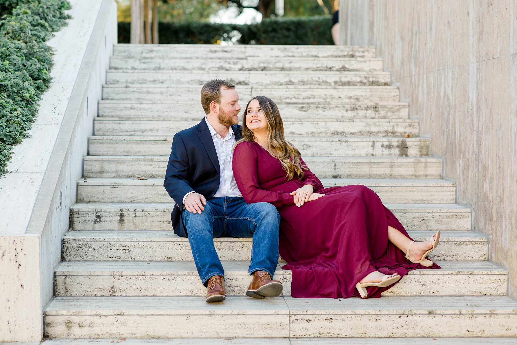 Kimball Art Museum engagement photos on steps