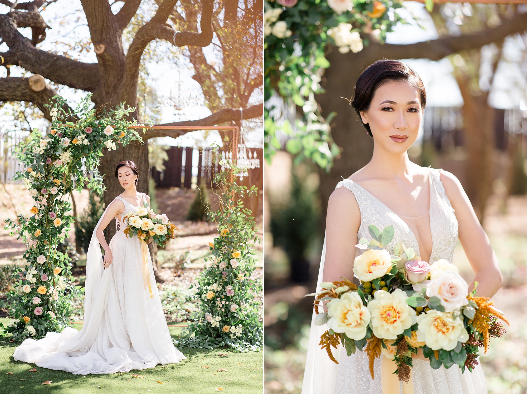 Brighton Abbey Styled Shoot with bride holding bouquet with yellow flowers