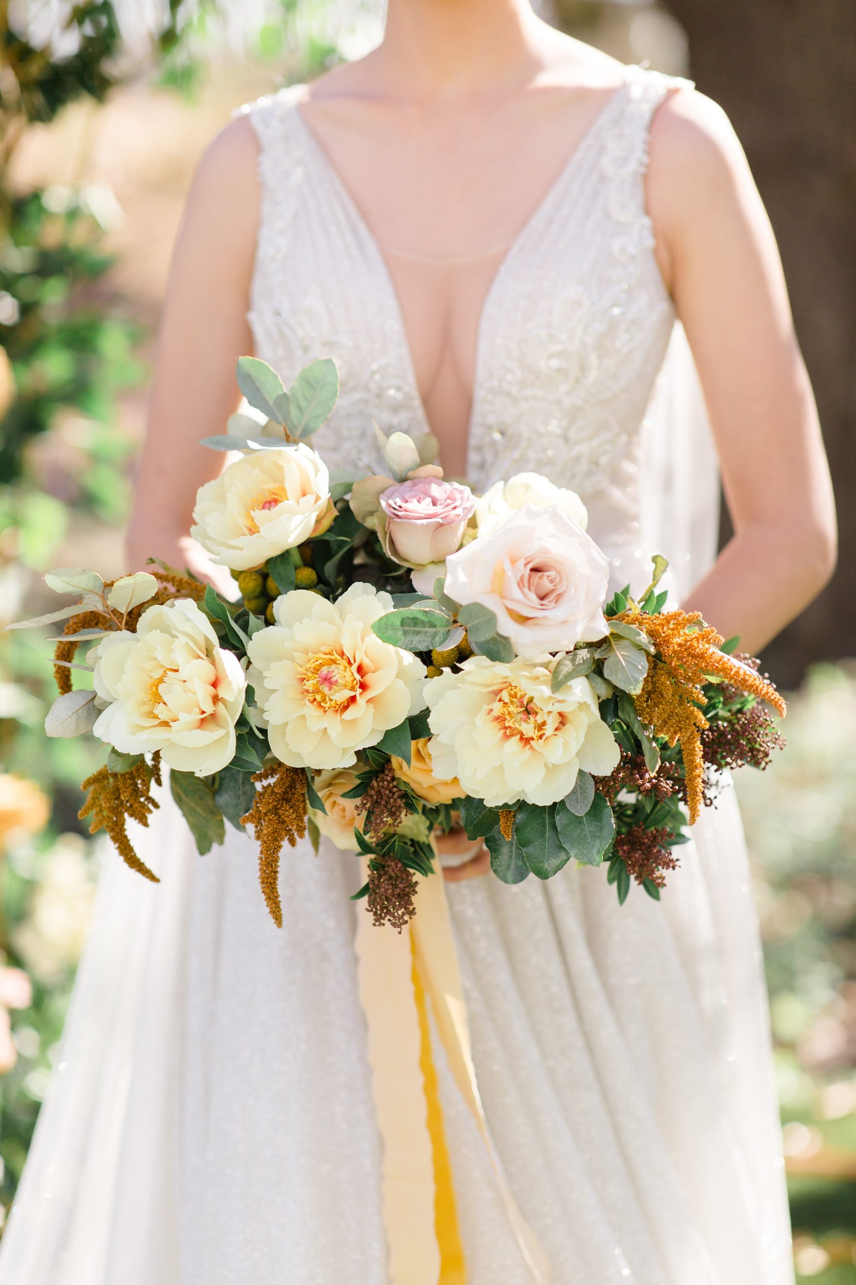 yellow flowers in spring bouquet during Brighton Abbey Styled Shoot