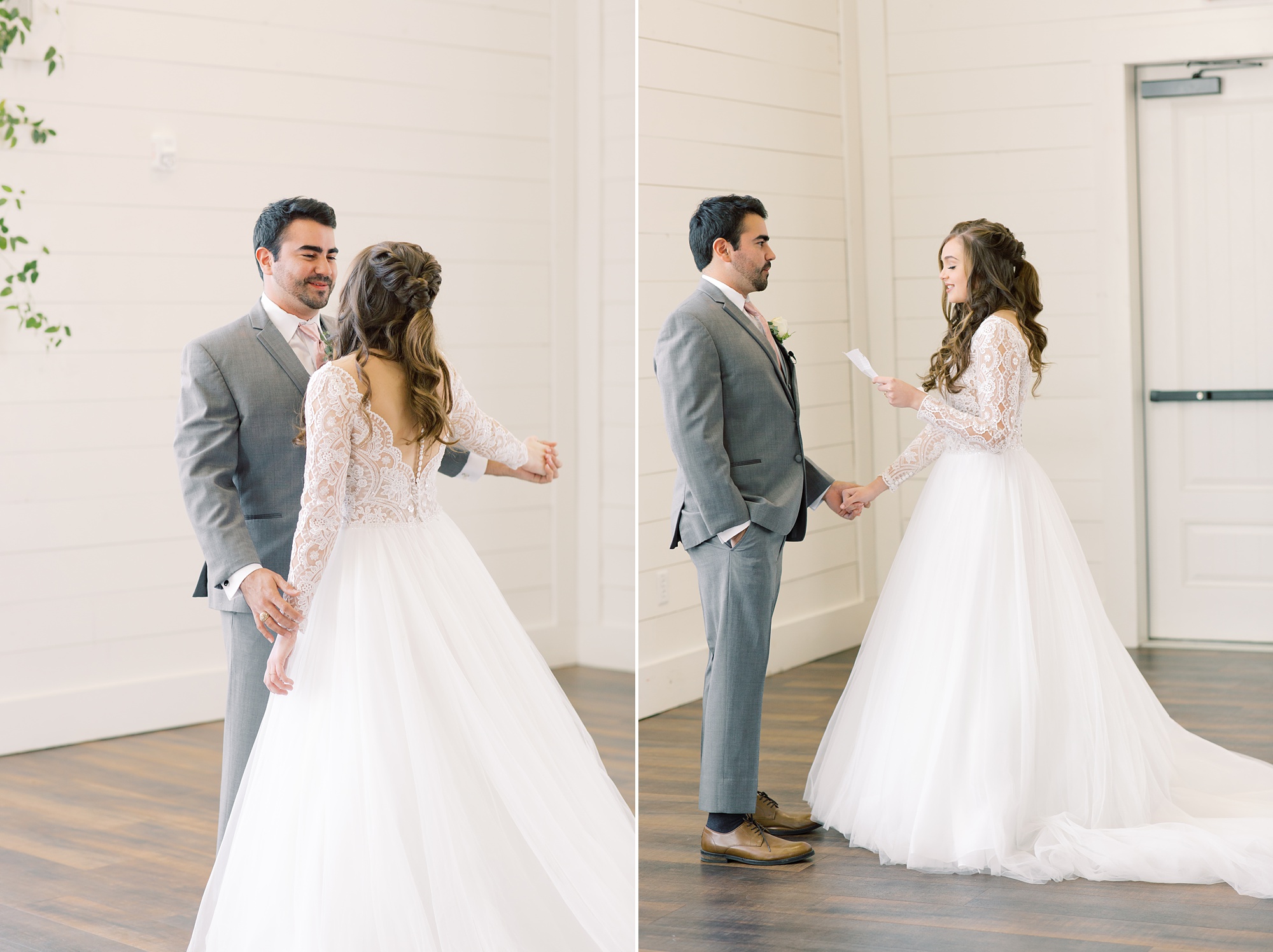 newlyweds read vows during TX wedding day first look