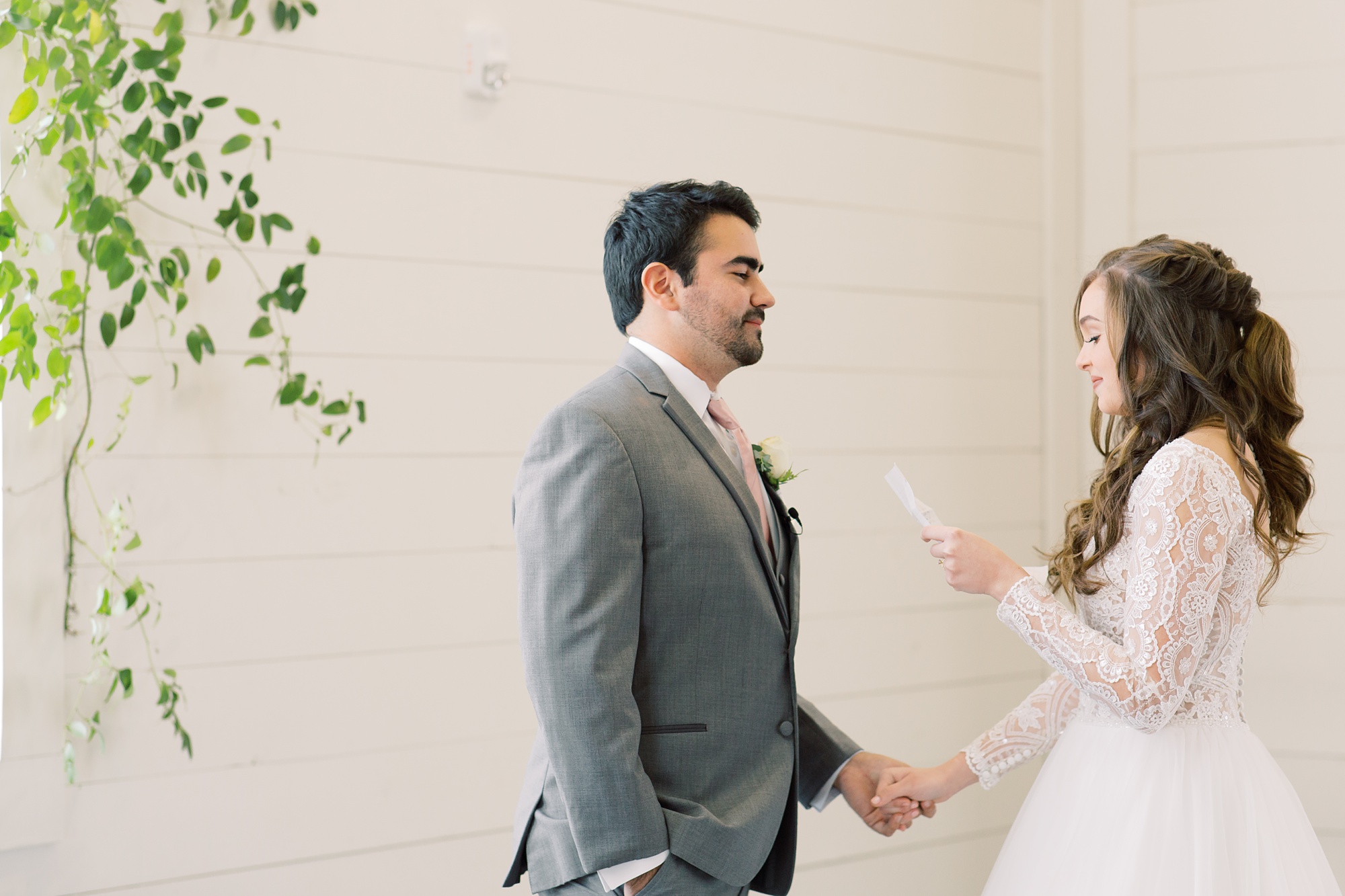 bride reads vows to groom privately during first look
