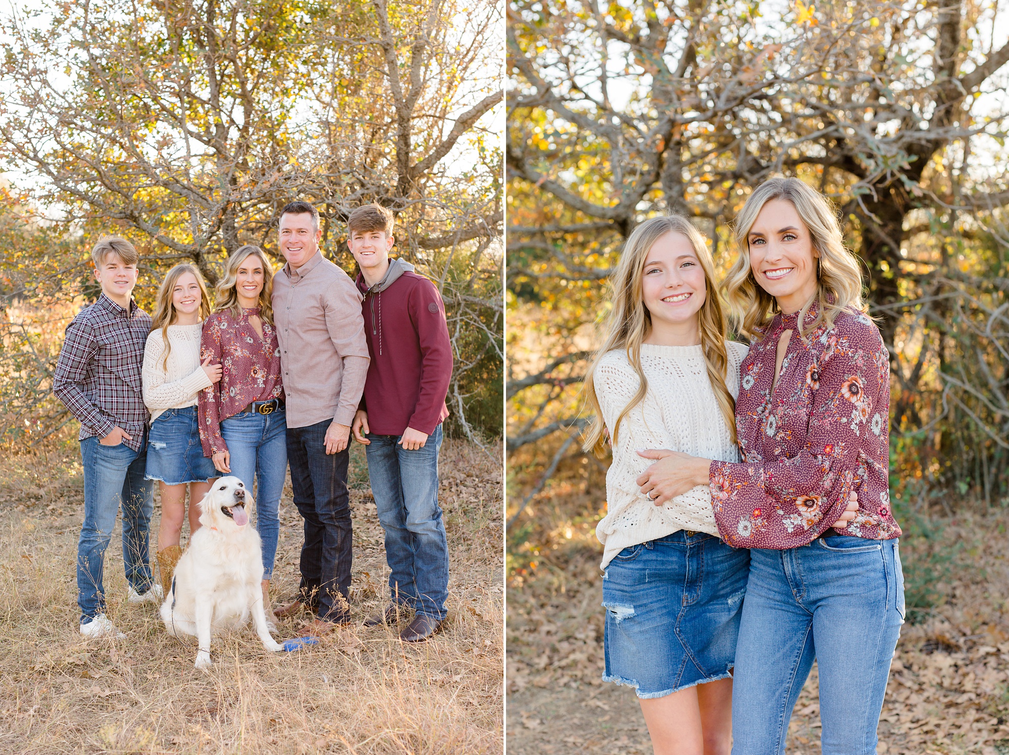 fall mini session in Flower Mound TX with family and dog