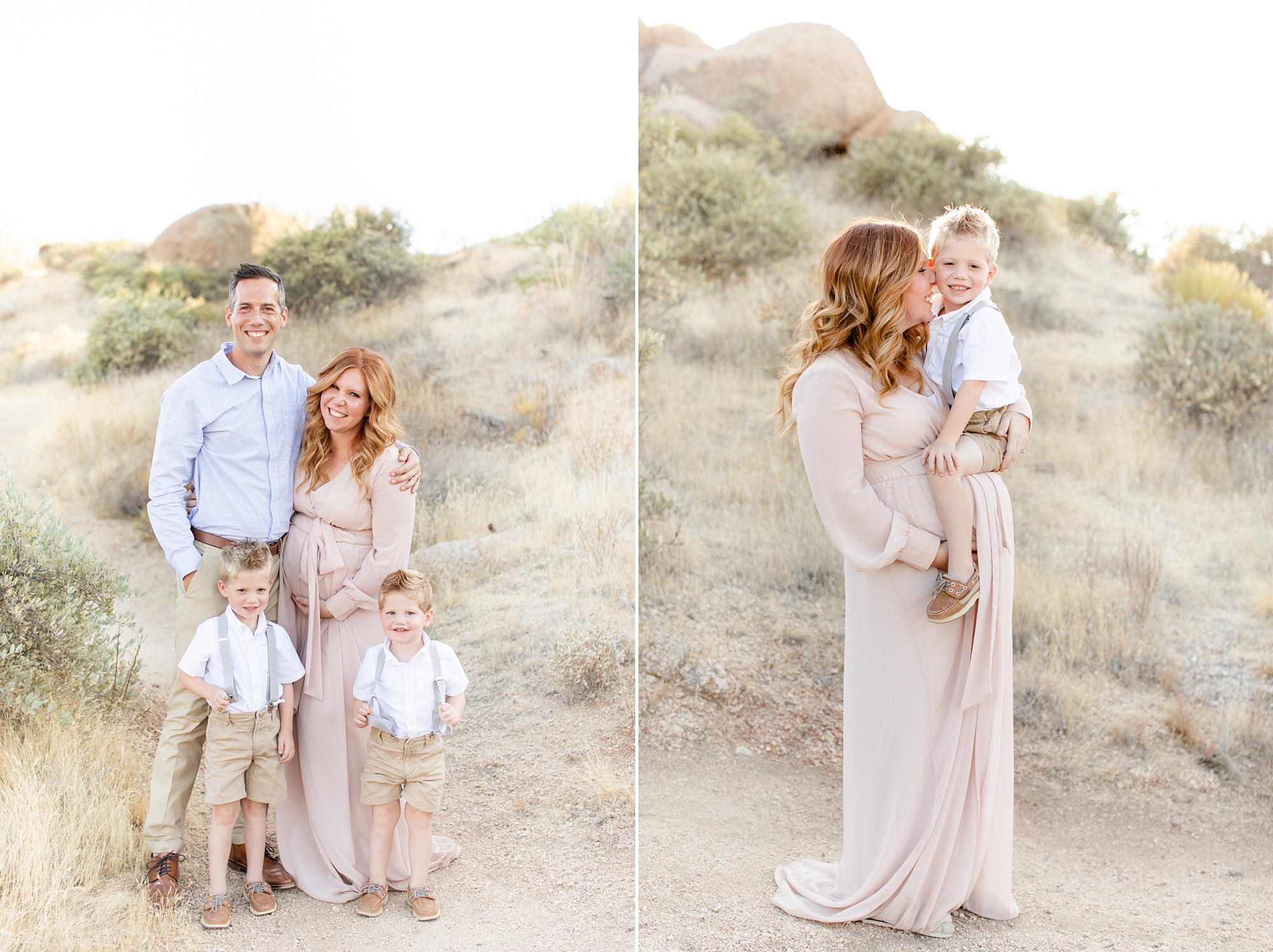parents pose with sons during Scottsdale AZ maternity session